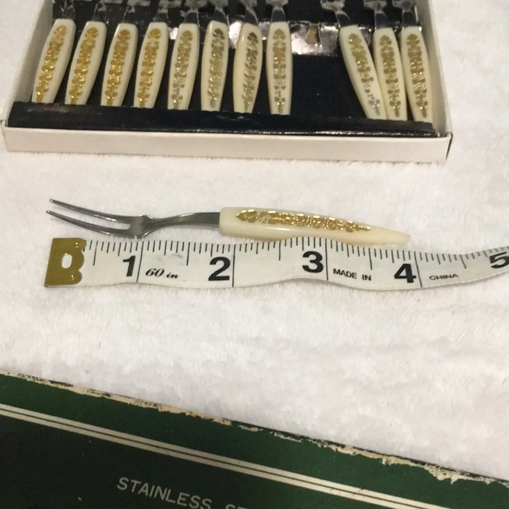 Mini stainless steel forks set of twelve in original box. Vintage